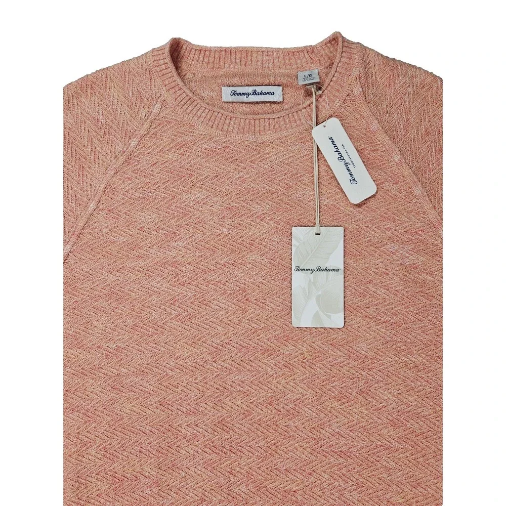 Tommy Bahama Soundscape Crew Sweater Men's Large Coral Orange Herringbone NWT